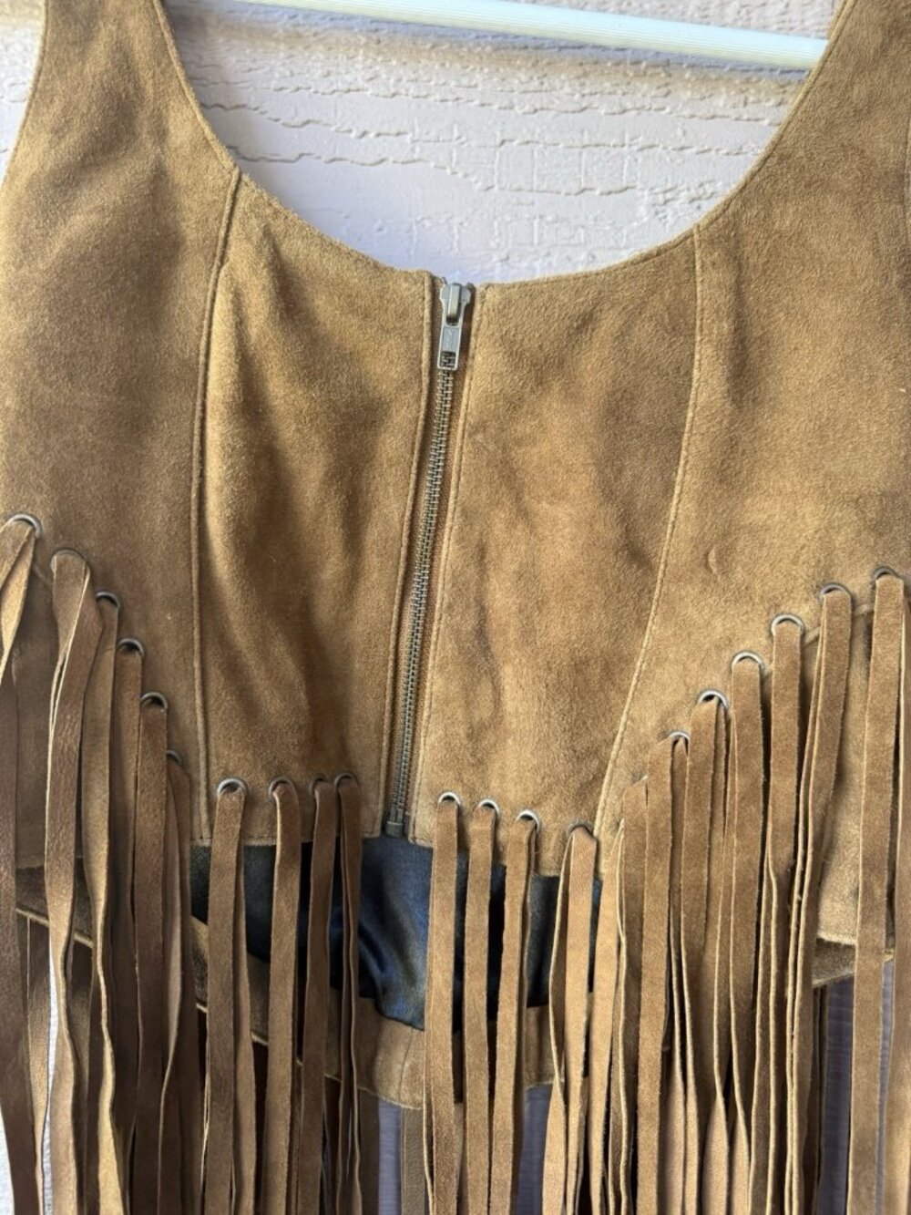 Free People Leather Fringe Tank Top Brown Goat Suede Western Boho Size M NWT - Picture 7 of 13